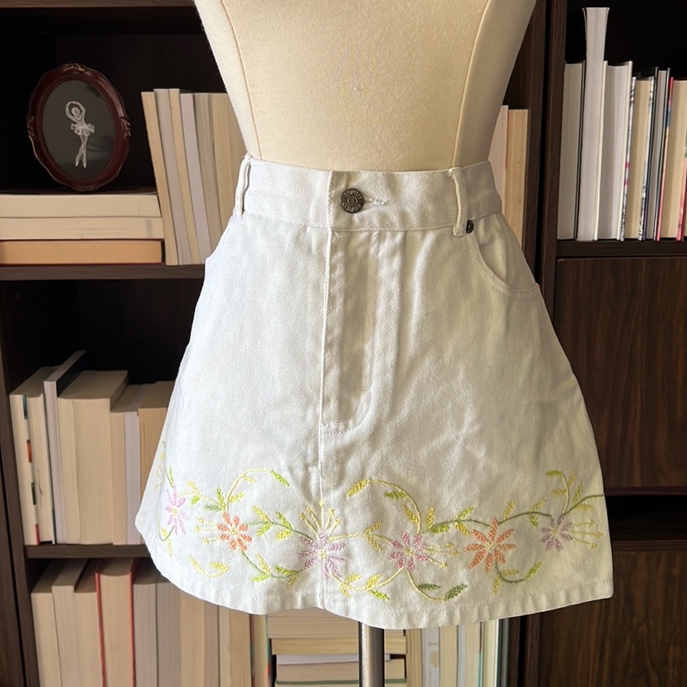 Esprit White Denim Mini Skirt with Embroidery